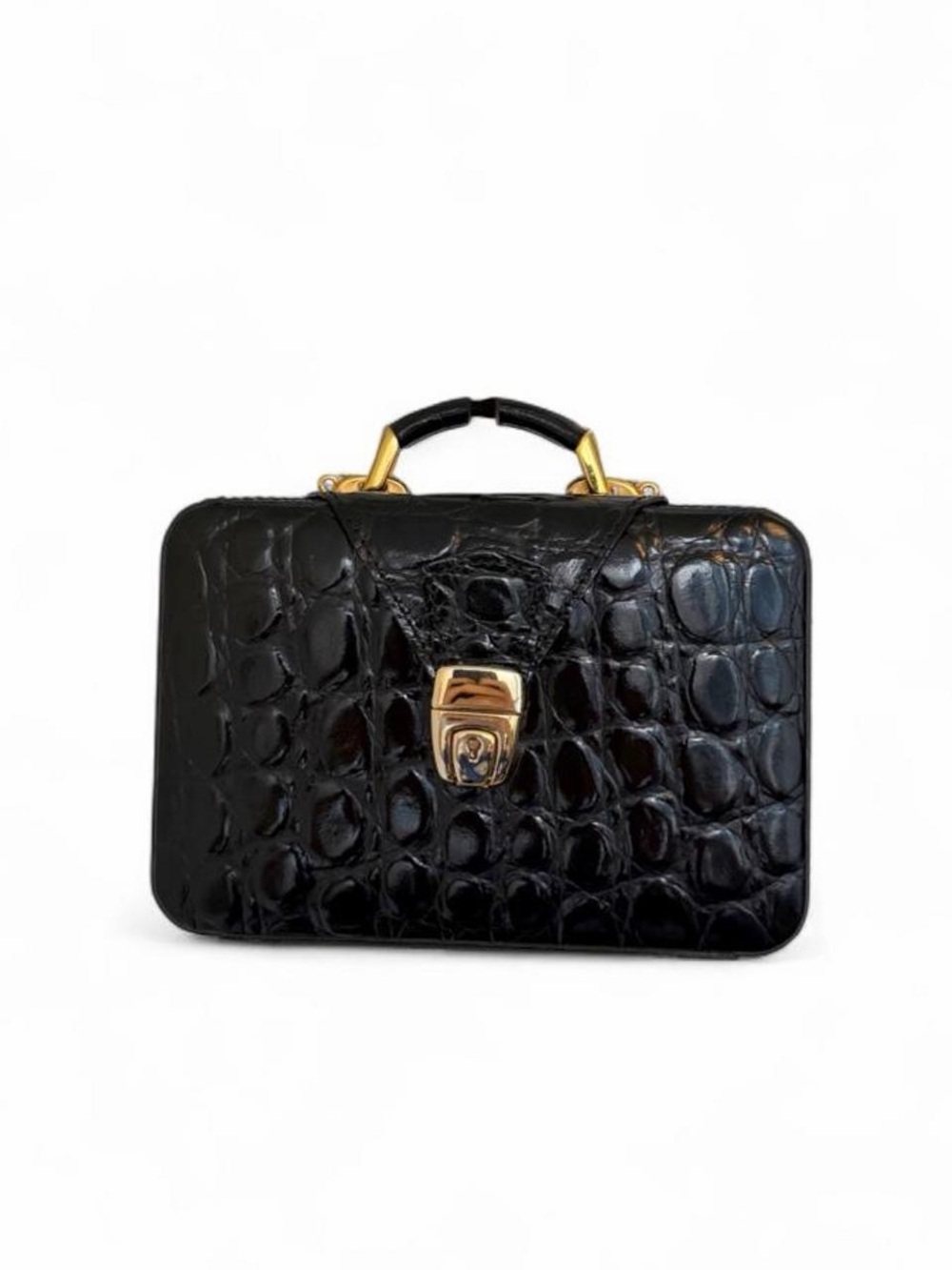 Vintage Estelle Danan Paris Croc Embossed Leather Mini Vanity Jewelry Case